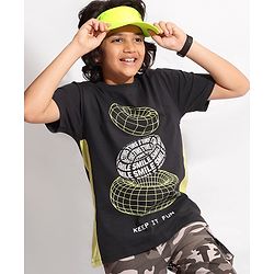 Pine Kids 100% Cotton Biowahshed Half Sleeves T- Shirt Tire Print - Black