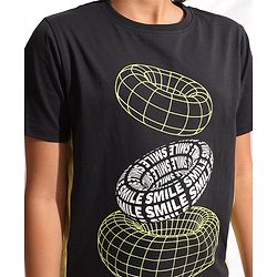 Pine Kids 100% Cotton Biowahshed Half Sleeves T- Shirt Tire Print - Black