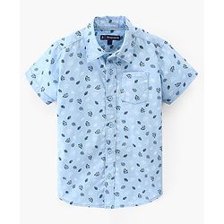 Pine Kids 100% Cotton Half Sleeves Shirt Leaf Print - Blue