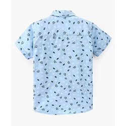 Pine Kids 100% Cotton Half Sleeves Shirt Leaf Print - Blue