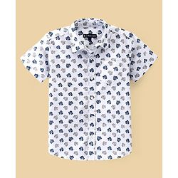 Pine Kids Cotton Half Sleeves Shirt Leaf Print - White