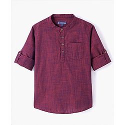 Pine Kids Cotton Full Sleeves Solid Shirt - Maroon