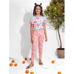 Pine Kids Ankle Length Solid & Tie Dye Print Leggings Pack Of 2 - White & Orange
