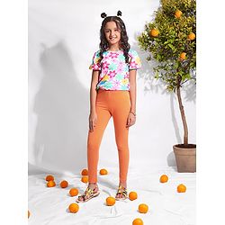 Pine Kids Ankle Length Solid & Tie Dye Print Leggings Pack Of 2 - White & Orange