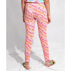 Pine Kids Ankle Length Solid & Tie Dye Print Leggings Pack Of 2 - White & Orange