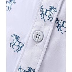 Pine Kids Full Sleeves Horse Print Shirt With Soft Hand Feel Cotton- Blue