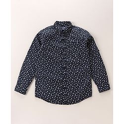 Pine Kids Cotton Full Sleeves Shirt With Sleeve Turn Up Floral Print - Navy Blue