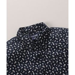 Pine Kids Cotton Full Sleeves Shirt With Sleeve Turn Up Floral Print - Navy Blue