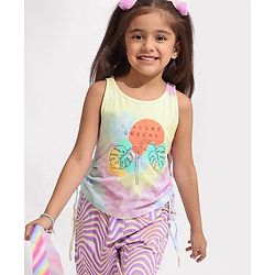Pine Kids 100% Cotton Knit Sleeveless Bio Washed T-Shirt Tie-Dye & Leaves Print - Snow White