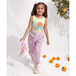 Pine Kids 100% Cotton Knit Sleeveless Bio Washed T-Shirt Tie-Dye & Leaves Print - Snow White