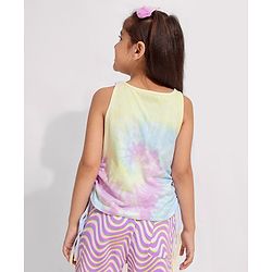 Pine Kids 100% Cotton Knit Sleeveless Bio Washed T-Shirt Tie-Dye & Leaves Print - Snow White