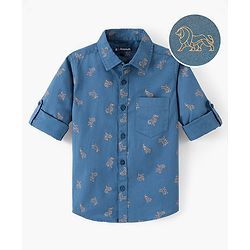Pine Kids Full Sleeves Shirts Lion Print - Navy Blue