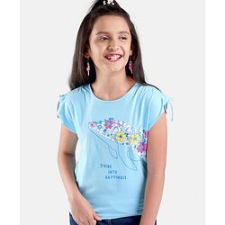 Pine Kids 100% Cotton Biowashed Short Sleeves T-Shirt Floral Dolphin Print- Blue