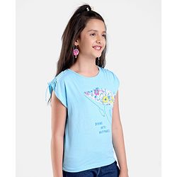 Pine Kids 100% Cotton Biowashed Short Sleeves T-Shirt Floral Dolphin Print- Blue