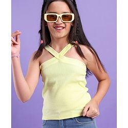 Pine Kids 100% Cotton Sleeveless Stretchable Strap Solid Bio Washed Top - Light Yellow