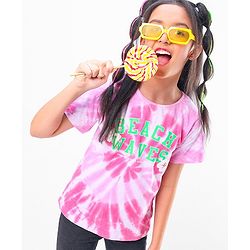 Pine Kids 100% Cotton Biowashed Half Sleeves T-Shirt Tie Dye Print - Pink