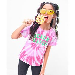 Pine Kids 100% Cotton Biowashed Half Sleeves T-Shirt Tie Dye Print - Pink