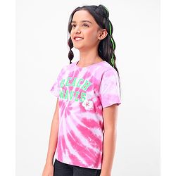 Pine Kids 100% Cotton Biowashed Half Sleeves T-Shirt Tie Dye Print - Pink