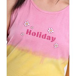Pine Kids 100% Cotton Knit Sleeveless Bio-Washed T-Shirt Tie-Die & Text Print - Pink Yellow & Blue