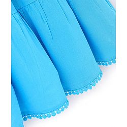 Pine Kids 100% Cotton Knit Puffed Sleeves Wrinkled Dress with Schiffli Lace Detailing - Blue