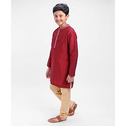 Pine Kids Full Sleeves Pintuck Kurta Pyjama Set Striped Design - Red