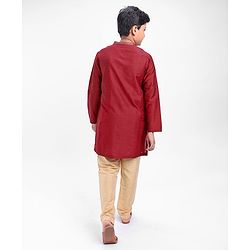 Pine Kids Full Sleeves Pintuck Kurta Pyjama Set Striped Design - Red