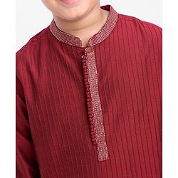 Pine Kids Full Sleeves Pintuck Kurta Pyjama Set Striped Design - Red