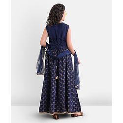 Pine Kids Viscose Sleeveless Sequin Embellished Choli & Lehenga Set with Dupatta Zari Design - Blue