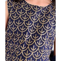 Pine Kids Viscose Sleeveless Sequin Embellished Choli & Lehenga Set with Dupatta Zari Design - Blue