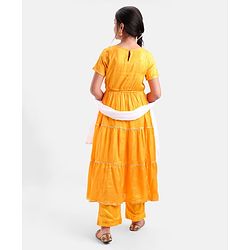 Pine Kids 100% Viscose Half Sleeves Kurta and Salwar Set with Duppata Motif Embroidery - Mustard
