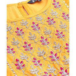 Pine Kids 100% Viscose Half Sleeves Kurta and Salwar Set with Duppata Motif Embroidery - Mustard