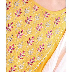 Pine Kids 100% Viscose Half Sleeves Kurta and Salwar Set with Duppata Motif Embroidery - Mustard
