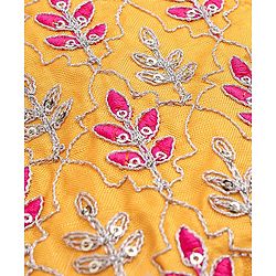Pine Kids 100% Viscose Half Sleeves Kurta and Salwar Set with Duppata Motif Embroidery - Mustard
