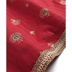 Pine Kids Three Fourth Sleeves Flower Print Layered Kurti & Churidar Salwar Set - Red