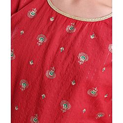 Pine Kids Three Fourth Sleeves Flower Print Layered Kurti & Churidar Salwar Set - Red