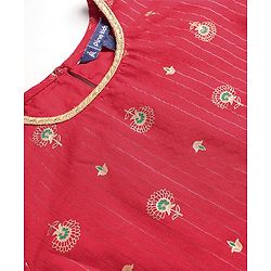 Pine Kids Three Fourth Sleeves Flower Print Layered Kurti & Churidar Salwar Set - Red