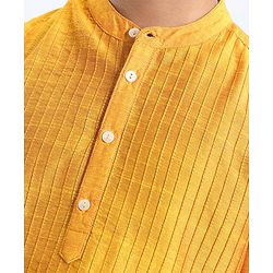 Pine Kids Full Sleeves Pintuck Checked Kurta Pyjama Set - Yellow