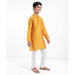 Pine Kids Full Sleeves Pintuck Checked Kurta Pyjama Set - Yellow