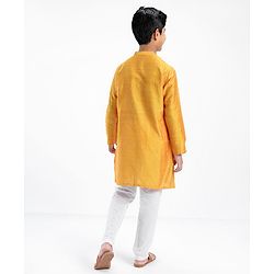 Pine Kids Full Sleeves Pintuck Checked Kurta Pyjama Set - Yellow