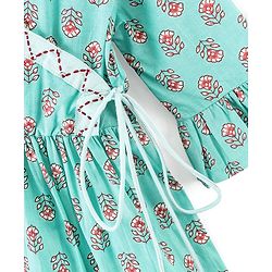 Pine Kids Cotton Three Fourth Sleeves Side Thread Work Kurta & Salwar Set with Dupatta Floral Print - Turquoise