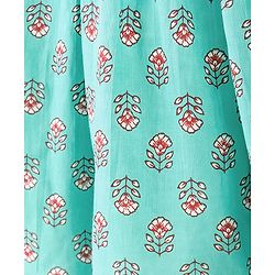 Pine Kids Cotton Three Fourth Sleeves Side Thread Work Kurta & Salwar Set with Dupatta Floral Print - Turquoise