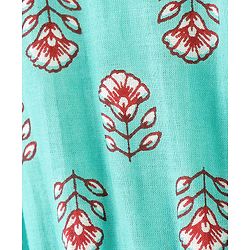 Pine Kids Cotton Three Fourth Sleeves Side Thread Work Kurta & Salwar Set with Dupatta Floral Print - Turquoise