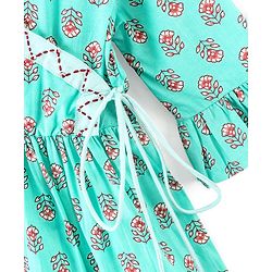 Pine Kids Cotton Three Fourth Sleeves Side Thread Work Kurta & Salwar Set with Dupatta Floral Print - Turquoise
