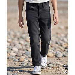 Pine Kids Full Length Five Pocket Cotton Elastane Washed Denim Jeans - Black