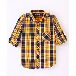 Pine Kids Full Sleeve Turn Up Single Pocket Checks Shirt - Yellow