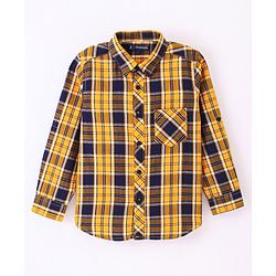 Pine Kids Full Sleeve Turn Up Single Pocket Checks Shirt - Yellow
