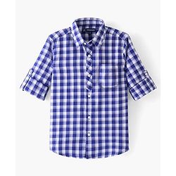 Pine Kids Cotton Full Sleeves Checks Shirt With Sleeve Turn Up - Blue