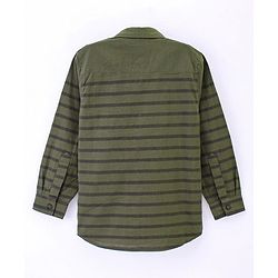 Pine Kids 100% Cotton Full Sleeve Turn Up Single Pocket Striped Shirt - Green