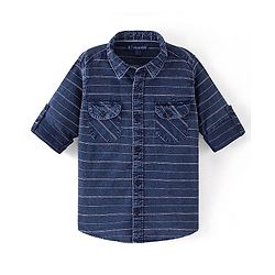 Pine Kids Denim Cotton Soft Hand Feel Full Sleeves Striped Shirt - Blue