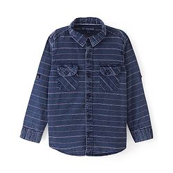 Pine Kids Denim Cotton Soft Hand Feel Full Sleeves Striped Shirt - Blue